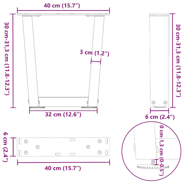 Dining Table Legs V-Shape 2 pcs White 40x(30-31.3) cm Steel