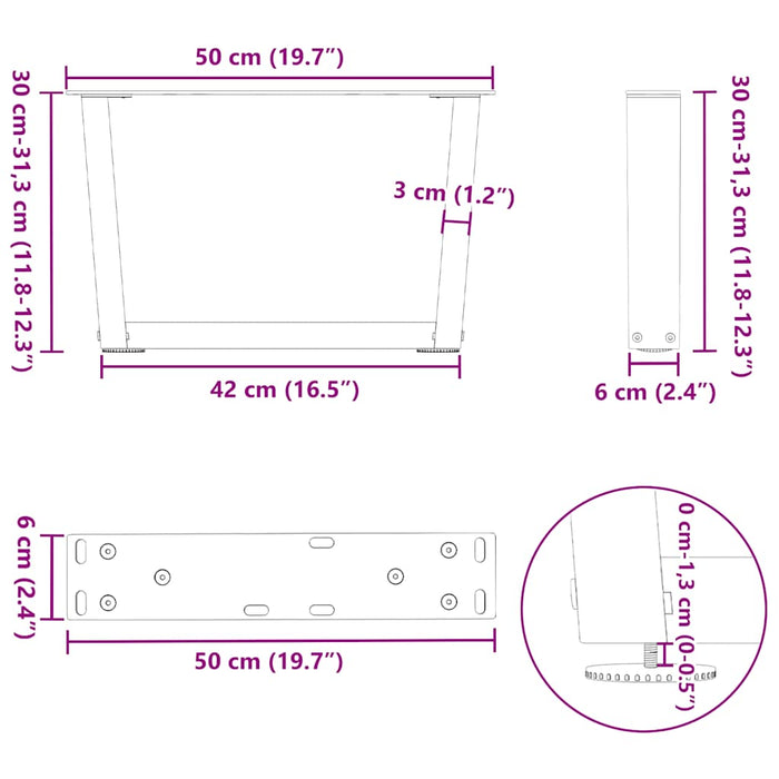 Picioare pentru masă în formă de V 2 buc Negru 50x(30-31,3) cm Oțel