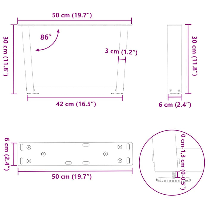 Picioare de masă în formă de V 2 buc Oțel natural 50x(30-31,3) cm Oțel