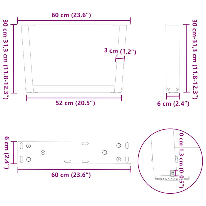 Dining Table Legs V-Shape 2 pcs Black 60x(30-31.3) cm Steel