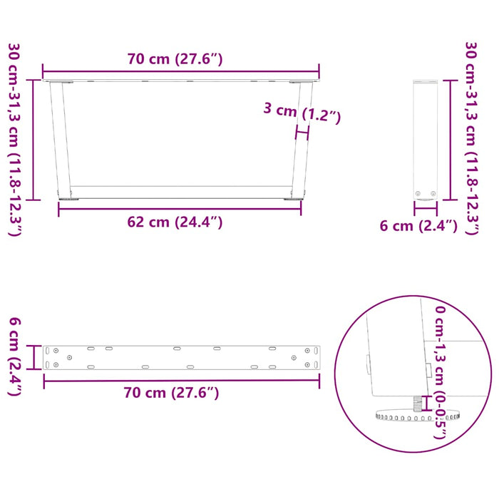 Dining Table Legs V-Shape 2 pcs White 70x(30-31.3) cm Steel