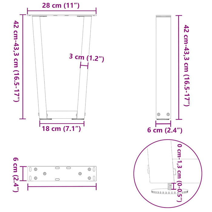 Dining Table Legs V-Shape 2 pcs Black 28x(42-43.3) cm Steel