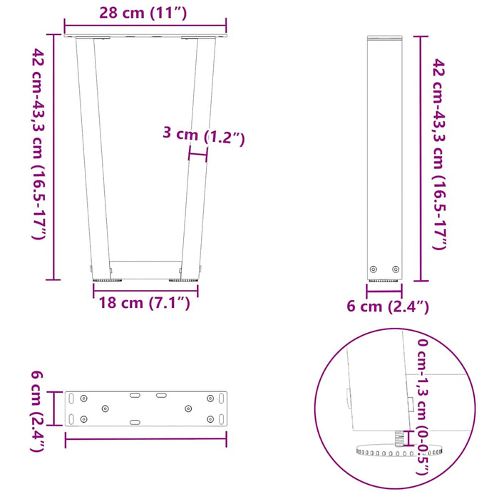 Picioare de masă în formă de V 2 buc Alb 28x(42-43,3) cm Oțel