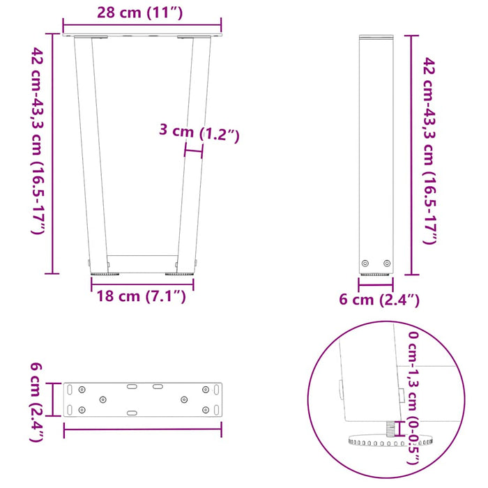 Dining Table Legs V-Shape 2 pcs Natural Steel 28x(42-43.3) cm Steel