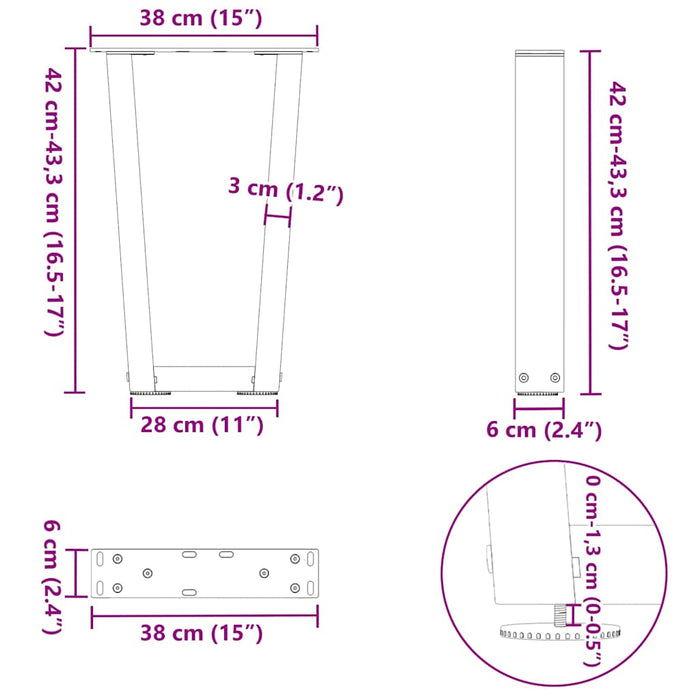 Dining Table Legs V-Shape 2 pcs White 38x(42-43.3) cm Steel