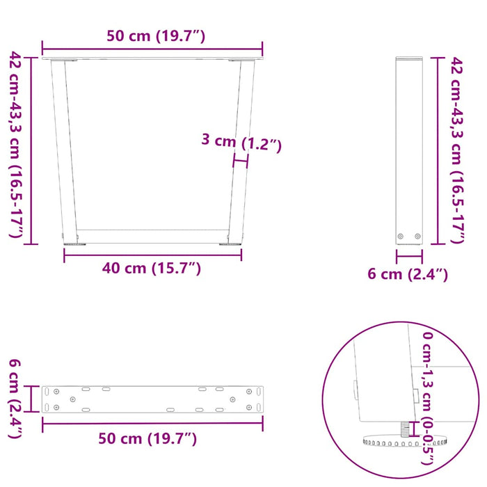 Dining Table Legs V-Shape 2 pcs Black 50x(42-43.3) cm Steel