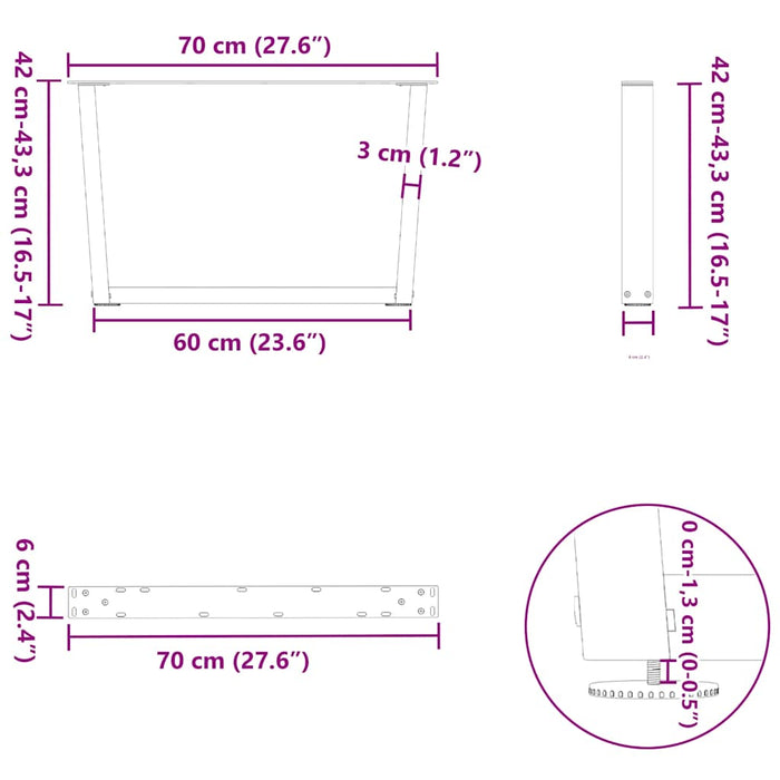 Picioare de masă în formă de V 2 buc Alb 70x(42-43,3) cm Oțel