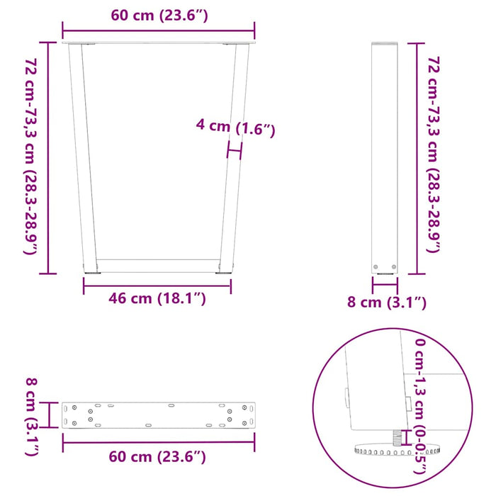 Dining Table Legs V-Shape 2 pcs Black 60x(72-73.3) cm Steel