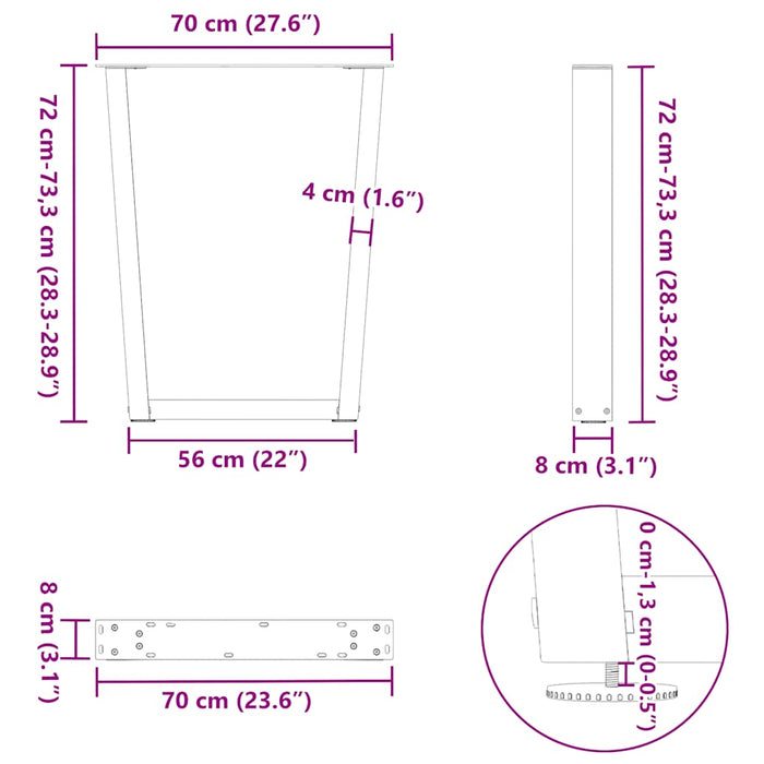 Dining Table Legs V-Shape 2 pcs Black 70x(72-73.3) cm Steel