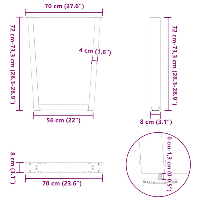 Dining Table Legs V-Shape 2 pcs Anthracite 70x(72-73.3) cm Steel