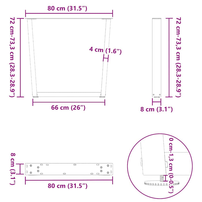 Dining Table Legs V-Shape 2 pcs White 80x(72-73.3) cm Steel