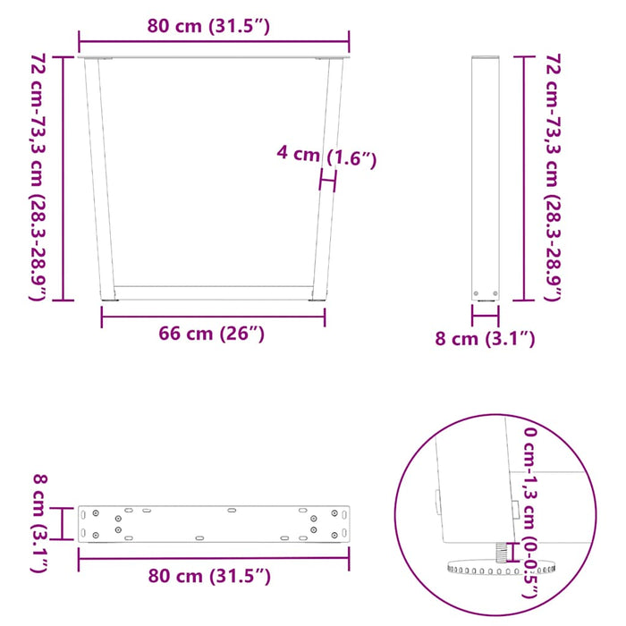 Dining Table Legs V-Shape 2 pcs Natural Steel 80x(72-73.3) cm Steel