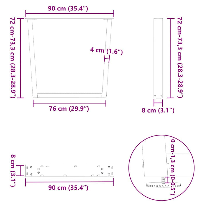 Dining Table Legs V-Shape 2 pcs White 90x(72-73.3) cm Steel