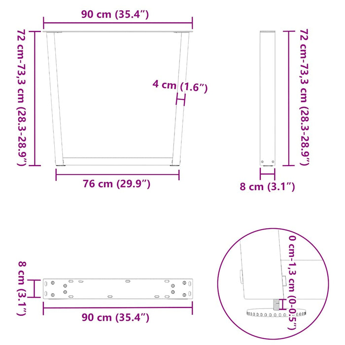 Dining Table Legs V-Shape 2 pcs Natural Steel 90x(72-73.3) cm Steel