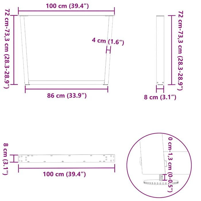 Dining Table Legs V-Shape 2 pcs Black 100x(72-73.3) cm Steel