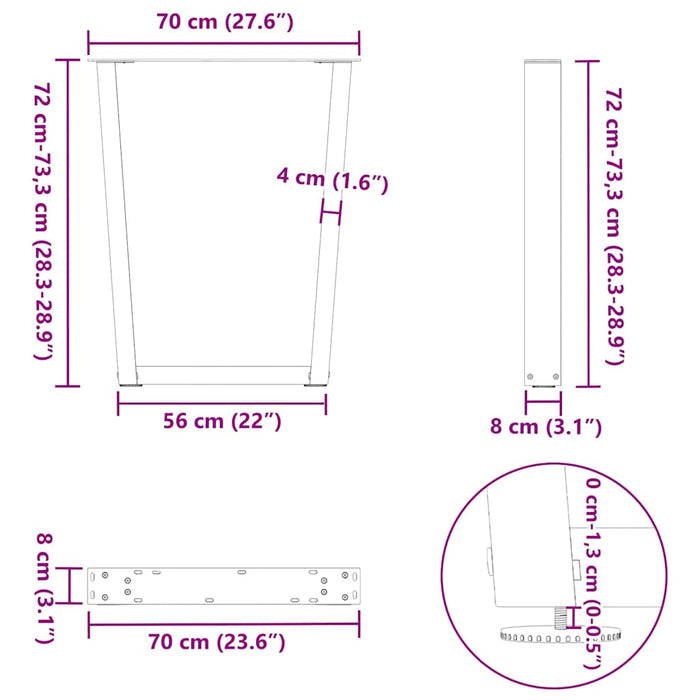 Dining Table Legs V-Shape 3 pcs White 70x(72-73.3) cm Steel