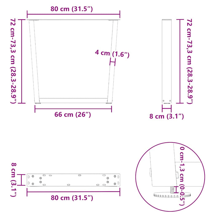 Dining Table Legs V-Shape 3 pcs White 80x(72-73.3) cm Steel