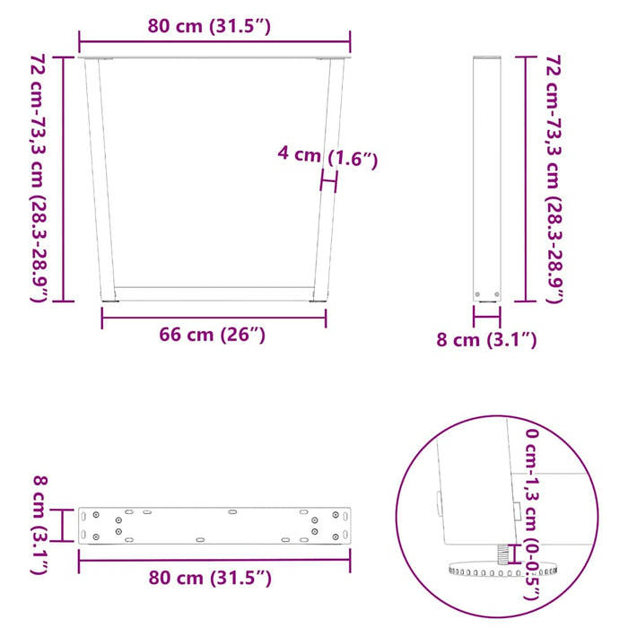 Dining Table Legs V-Shape 3 pcs Natural Steel 80x(72-73.3) cm Steel