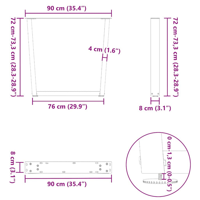 Dining Table Legs V-Shape 3 pcs White 90x(72-73.3) cm Steel