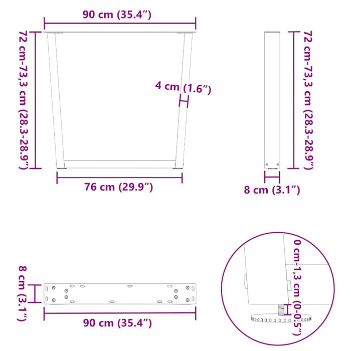 Dining Table Legs V-Shape 3 pcs Anthracite 90x(72-73.3) cm Steel