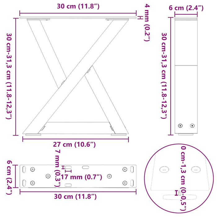 Coffee Table Legs 2 pcs White 30x(30-31.3) cm Steel