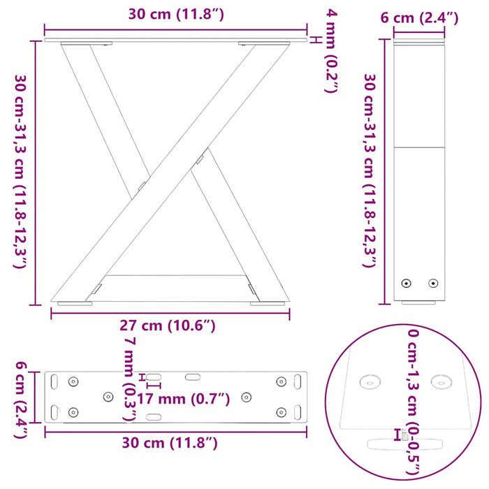 Coffee Table Legs 2 pcs Natural Steel 30x(30-31.3) cm Steel