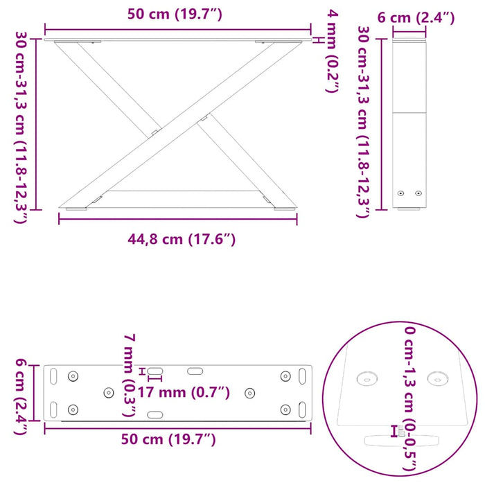 Coffee Table Legs 2 pcs Black 50x(30-31.3) cm Steel