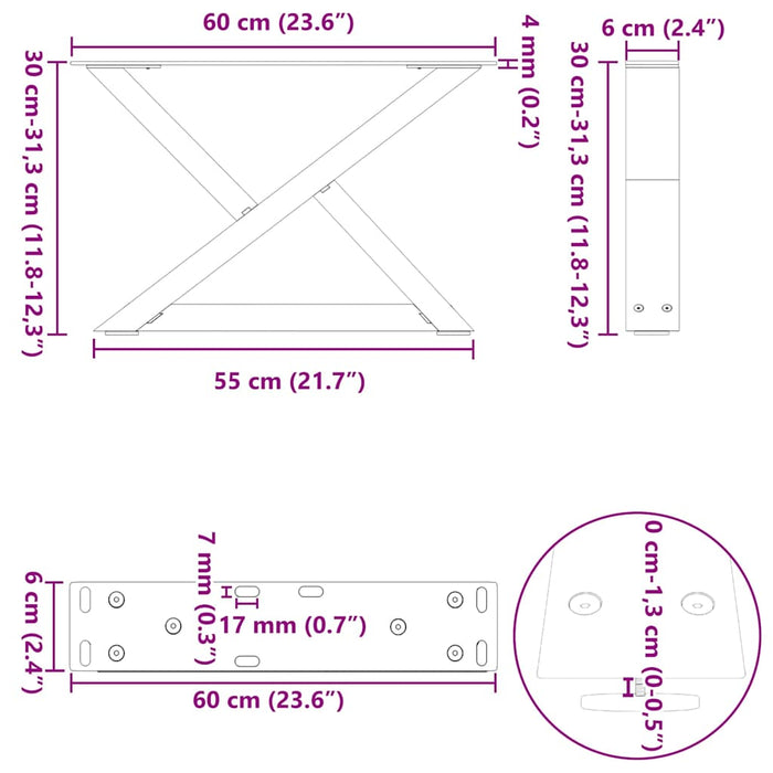 Coffee Table Legs 2 pcs Natural Steel 60x(30-31.3) cm Steel