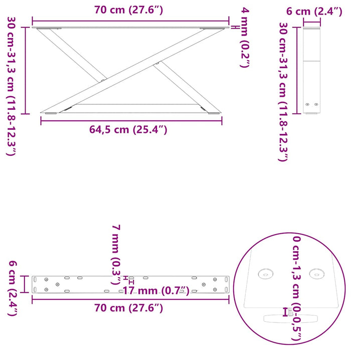 Coffee Table Legs 2 pcs Black 70x(30-31.3) cm Steel