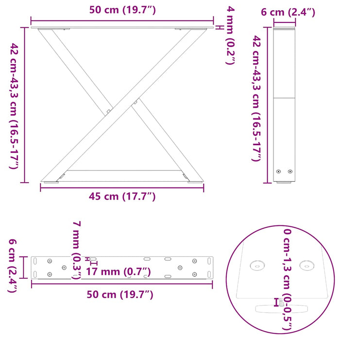 Coffee Table Legs 2 pcs White 50x(42-43.3) cm Steel