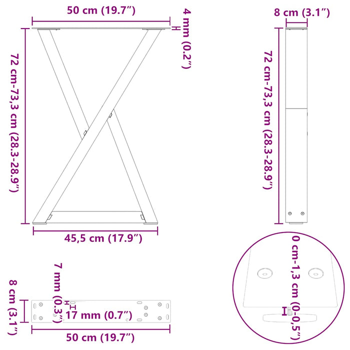 Dining Table Legs 2 pcs Black 50x(72-73.3) cm Steel