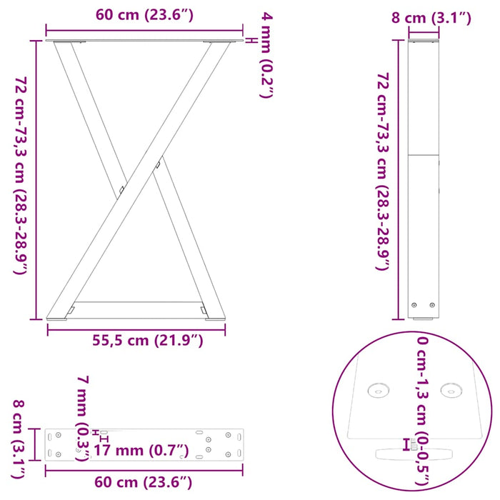 Dining Table Legs 2 pcs Black 60x(72-73.3) cm Steel