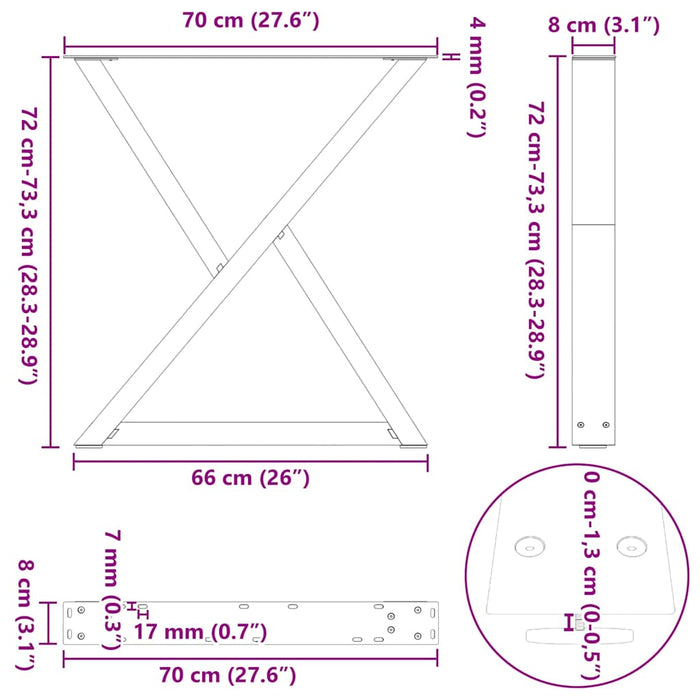 Dining Table Legs 2 pcs Black 70x(72-73.3) cm Steel