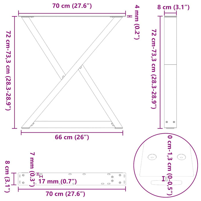 Dining Table Legs 2 pcs White 70x(72-73.3) cm Steel