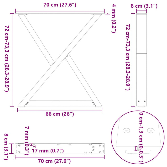 Dining Table Legs 2 pcs Natural Steel 70x(72-73.3) cm Steel