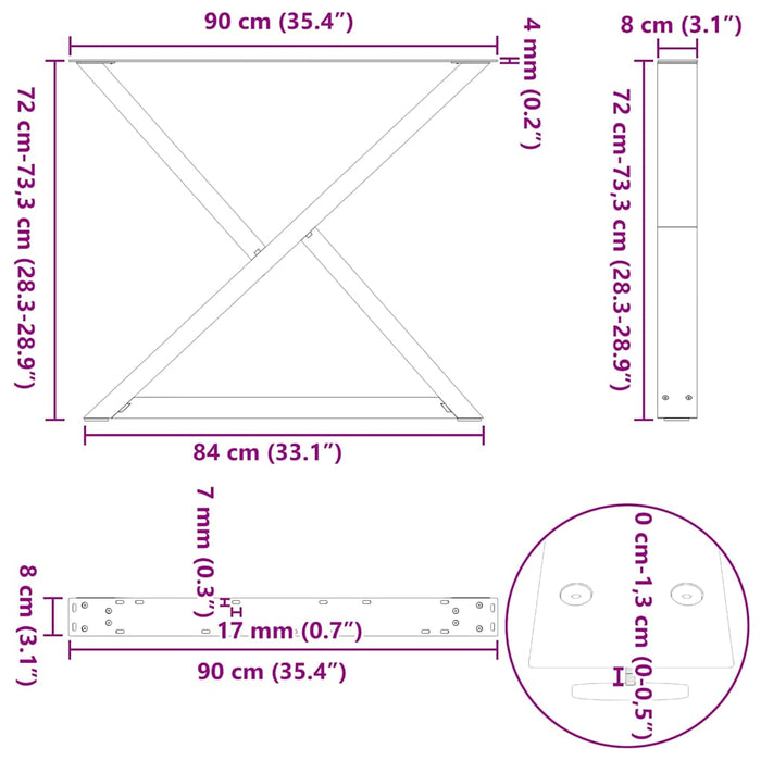 Dining Table Legs 2 pcs White 90x(72-73.3) cm Steel