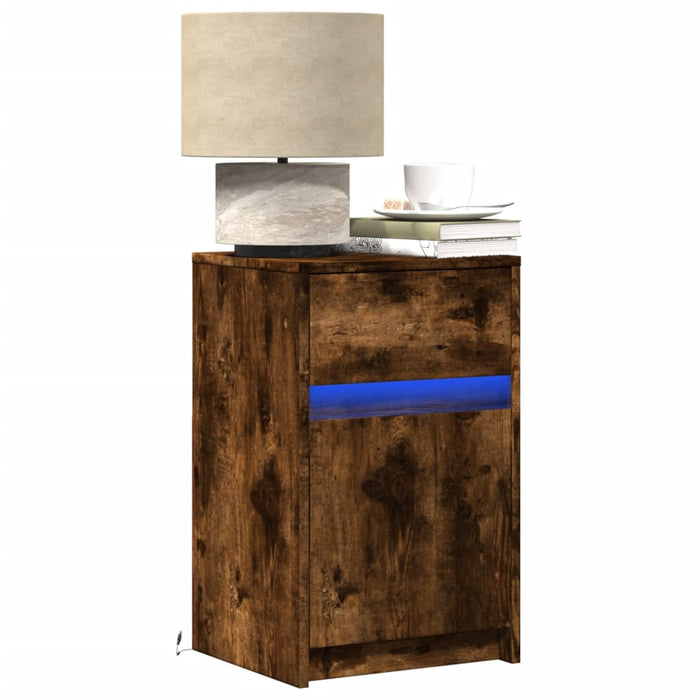 Bedside Cabinets with LED Lights 2 pcs Smoked Oak Engineered Wood