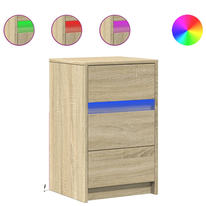 Bedside Cabinet with LED Lights Sonoma Oak Engineered Wood