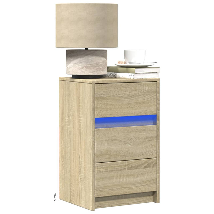 Bedside Cabinet with LED Lights Sonoma Oak Engineered Wood