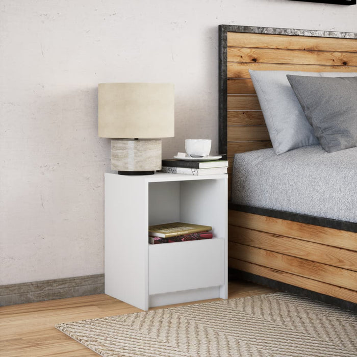 Bedside Cabinet with LED Lights White Engineered Wood