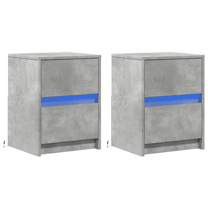 Bedside Cabinets with LED Lights 2 pcs Concrete Grey Engineered Wood