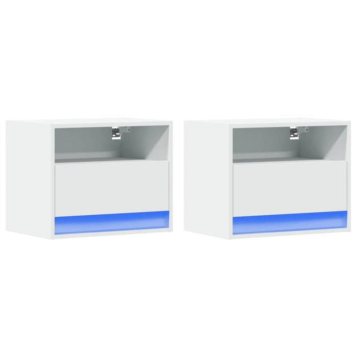 Wall-mounted Bedside Cabinets with LED Lights 2 pcs White