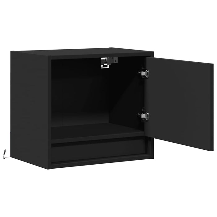 Wall-mounted Bedside Cabinets with LED Lights 2 pcs Black