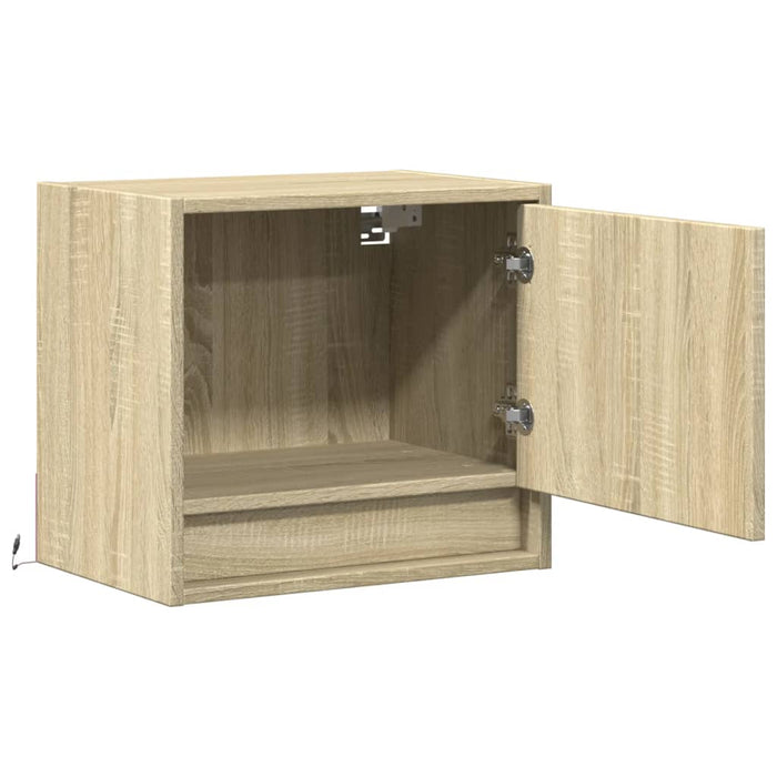 Wall-mounted Bedside Cabinets with LED Lights 2 pcs Sonoma Oak