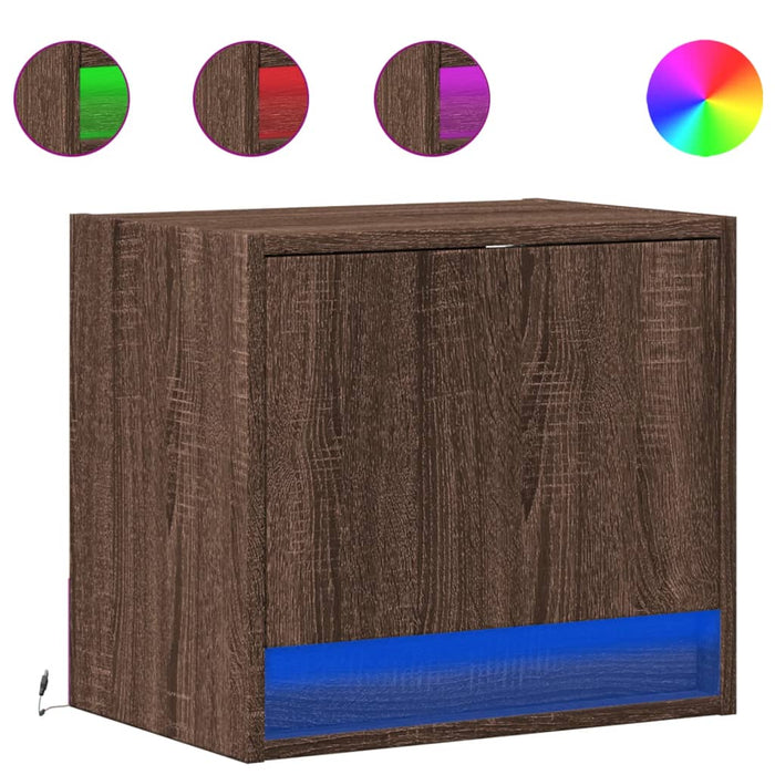 Wall-mounted Bedside Cabinets with LED Lights 2 pcs Brown Oak