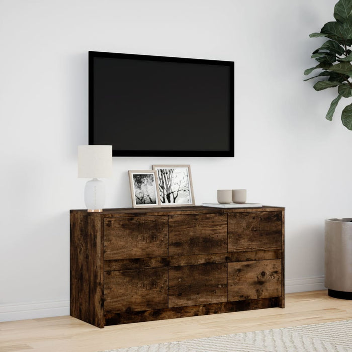 TV Cabinet with LED Smoked Oak 100x34x50 cm Engineered Wood