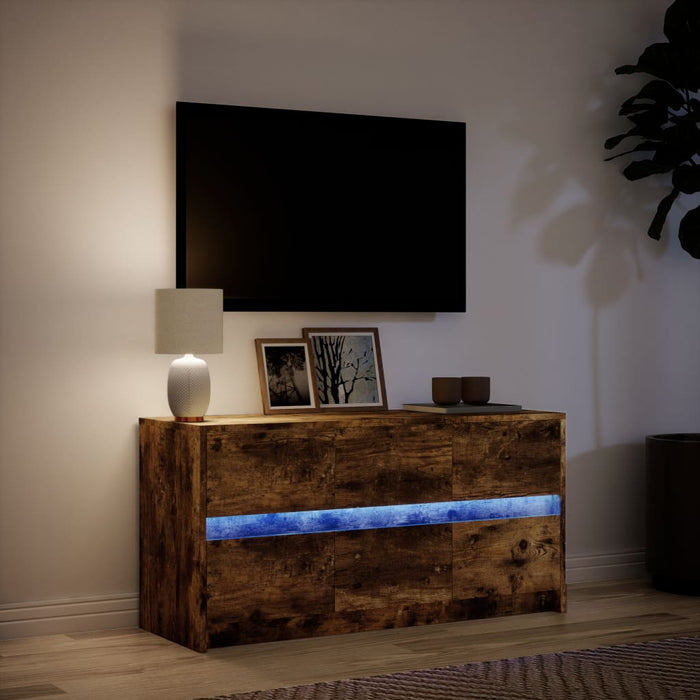 TV Cabinet with LED Smoked Oak 100x34x50 cm Engineered Wood