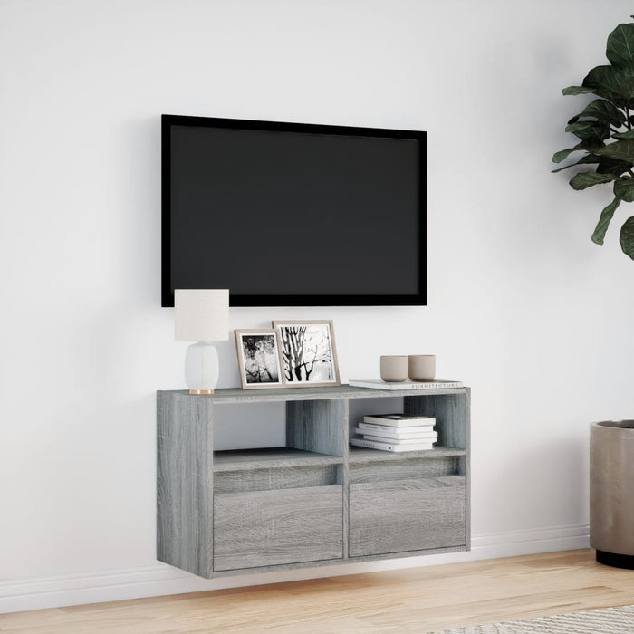 TV Wall Cabinet with LED Lights Grey Sonoma 80x31x45 cm