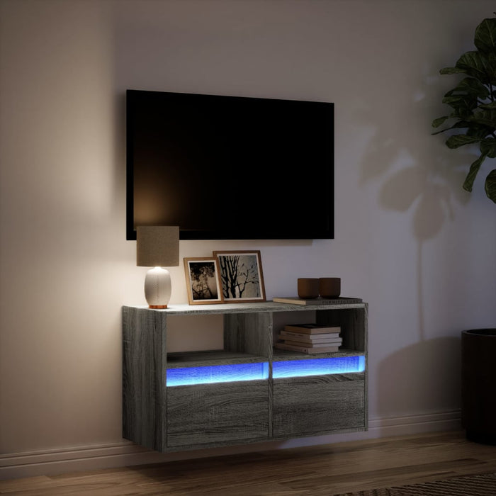 TV Wall Cabinet with LED Lights Grey Sonoma 80x31x45 cm