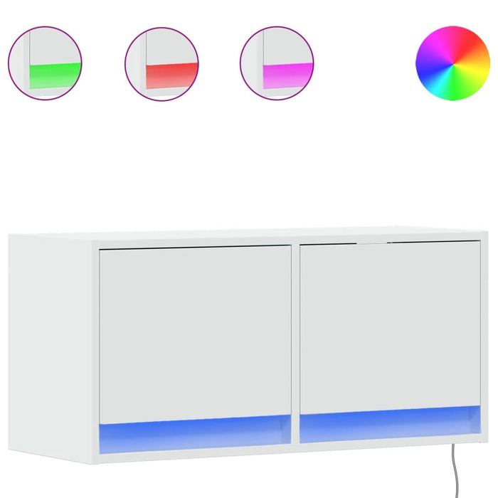 Шкаф за ТВ с LED осветление Бяло 80x31x35 см